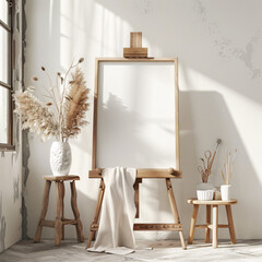 frame mockup poster on the canvas stand