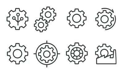 Industrial gear icons on metallic background showcasing engineering and automation concepts