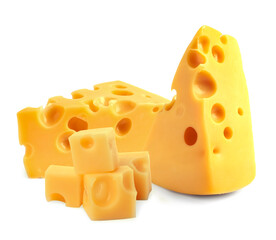 Fresh cheese isolated on white, set of pieces