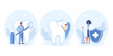 Dental care concept with dentists examining teeth and protecting them with a shield
