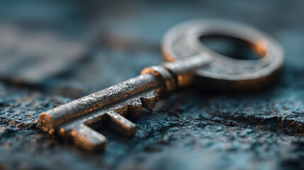 key on blue background, safety and data protection i the online and cyber concpt, digital asset and blocchain technology security