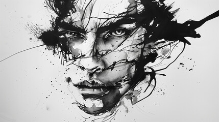 Fototapeta premium black and white portrait of a man with a paint