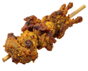 Grilled fried mole cricket skewer, crispy texture, golden brown color, exotic street food, protein rich, unique insect cuisine, isolated on transparency background