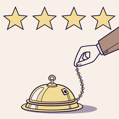 Vector art of hand ringing hotel service bell for four star rating