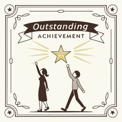Vector art of outstanding achievement certificate with people reaching for a star