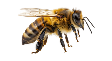 Honey bee isolated on transparent background is a flying insect known for its role in pollination
