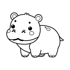 Cute Hippo Vector Illustration Safari Coloring Page