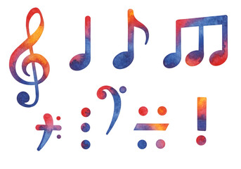 Watercolor Music Note Set Isolated on a Transparent Background Artistic Design