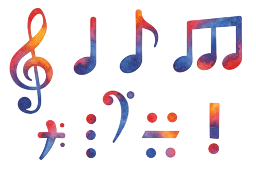 Watercolor Music Note Set Isolated on a Transparent Background Artistic Design