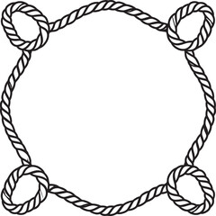 Traditional Rope Knot Frame Silhouette Black Vector Graphic Template for Retro Artwork