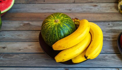 Fresh fruit platter on a wooden table