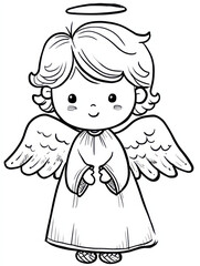 Angel Illustration: A charming illustration of a cute angel with a halo and feathered wings, radiating a sense of innocence and purity, perfect for designs related to faith.