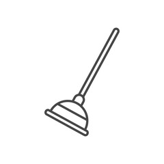 A minimalist line drawing of a plunger diagonally positioned against a plain white background. Editable stroke. Icon vector illustration