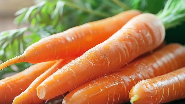 A group of carrots sitting on a flat surface, perfect for a still life