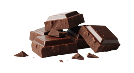 A small pile of dark chocolate chunks isolated on transparent background, perfect for a sweet treat or dessert