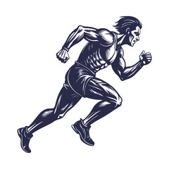 Athletic Runner Silhouette Illustration – Sport Fitness Man Sprinting Vector