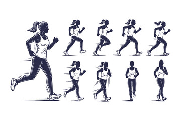 Running Woman Vector Illustration Set