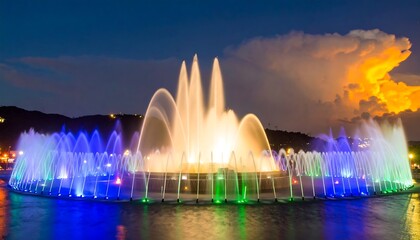Colorful night fountain show