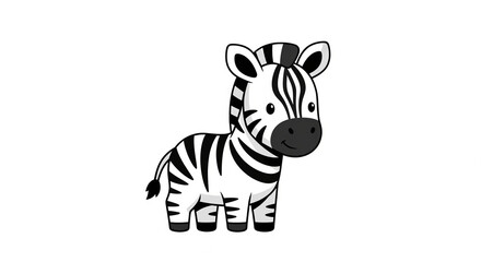 Cute Cartoon Baby Zebra Standing on Isolated transparent background