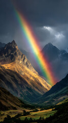mountain, sky, landscape, clouds, rainbow, nature, mountains, cloud, travel, view, sun, snow, rain, rock, fog, forest, weather, peak, storm, summer, sunset, mist, alps, natural, winter