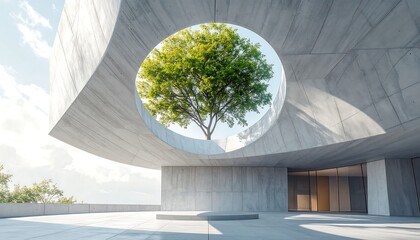 Modern architectural design with a central tree