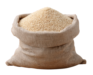 Sesame seed sack burlap bag organic grain natural food healthy ingredient rustic agriculture nutrition bulk storage farm supply. rustic burlap sack filled with organic sesame seed representing