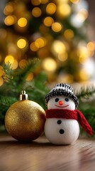 Obraz premium Festive Christmas Snowman and Ornament Decor