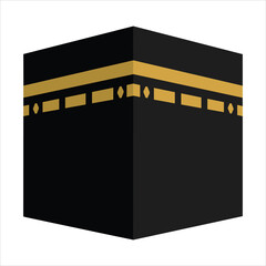 Fototapeta premium Islamic Kaaba cube structure with gold trim on white background mecca architecture
