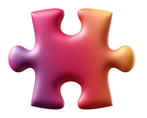 Obraz premium Gradient color jigsaw puzzle piece with smooth leather texture, abstract element, vibrant hues of red, orange, purple, and yellow, isolated on transparent background