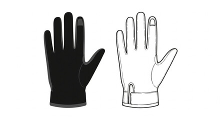 Obraz premium Black Glove and Outline Drawing of Hand Glove on Isolated transparent background