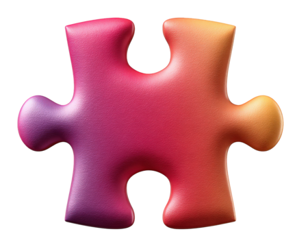 Gradient color jigsaw puzzle piece with smooth leather texture, abstract element, vibrant hues of red, orange, purple, and yellow, isolated on transparent background - Powered by Adobe