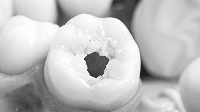 Skilled dentist carefully examining tooth cavity and precisely placing dental amalgam filling using specialized dental explorer probe during professional medical treatment