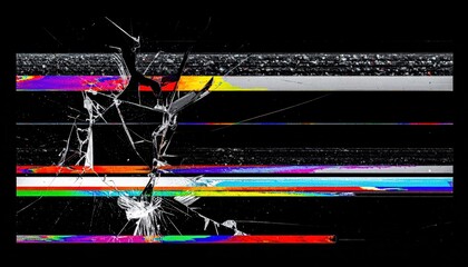 VHS broken screen glitch with RGB misaligned channels on black 