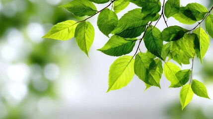 Obraz premium A close-up view of vibrant green leaves swaying gently in the breeze, showcasing the beauty and freshness of nature
