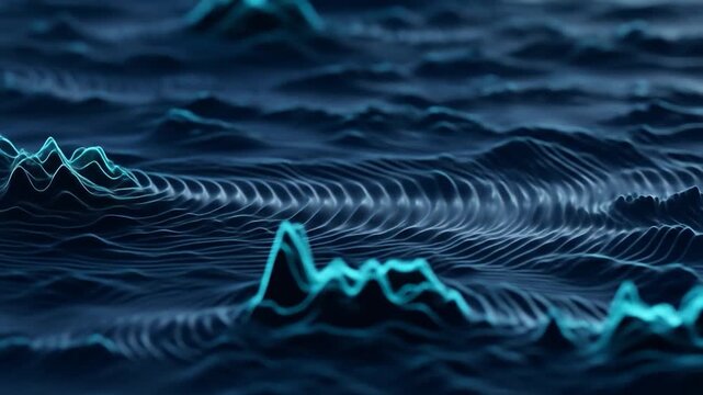 Abstract Data Waves: Dynamic Blue Landscape of Digital Information Flow and Connectivity - Powered by Adobe