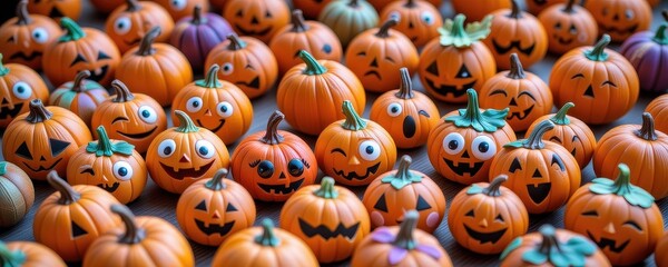 Obraz premium Colorful Collection of Halloween Pumpkins with Various Expressions