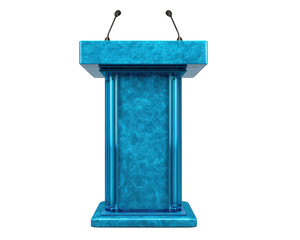 Blue acrylic podium modern transparent design photo realistic style two microphones isolated on transparency background suitable for conference speech or presentation event