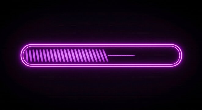 Futuristic purple loading bar with a neon glow effect on a dark background design