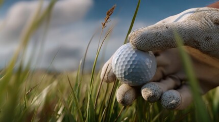 Golf ball preparation golf course action shot green grass close-up view focused technique for seo impact