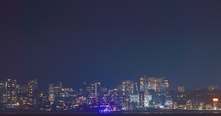 Obraz premium Mumbai, India. Evening City Skyline From Marine Drive , , . Skyscrapers In Night Illuminations. Night City Life. Back Bay Coast Of Mumbai City. Mumbai Night Skyline