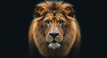 Fototapeta premium Majestic lion portrait with a dark background showcasing strength and beauty of wildlife