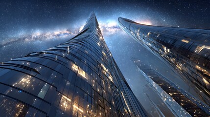 Futuristic skyscrapers night view