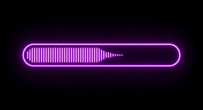 Neon purple loading bar on black background representing digital process and progress indicator