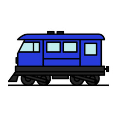 Fototapeta premium Flat vector illustration of a blue train, representing railway, public transport, commuting, and cargo logistics.