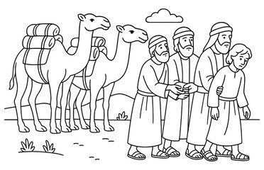 Biblical scene of joseph sold to traders - historical and religious education design