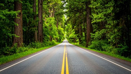 Fototapeta premium Straight road through lush green forest