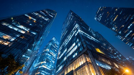 Modern city skyscrapers at night