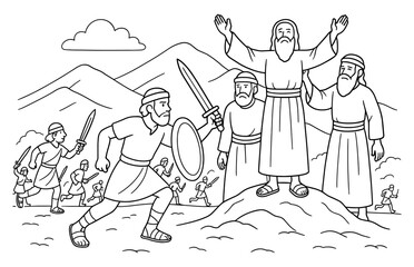 Epic battle with amalek in biblical landscape depicting courage and faith