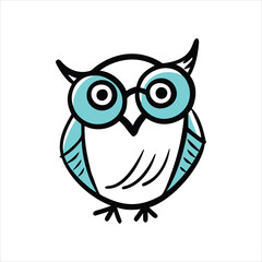 Owl with Glasses Doodle Hand Drawn Cute Animal Education Icon