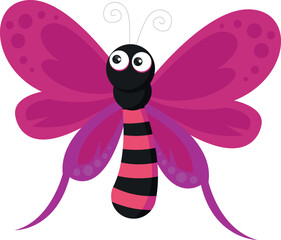 Cute Butterfly with Pink Wings Cartoon Character Vector Design